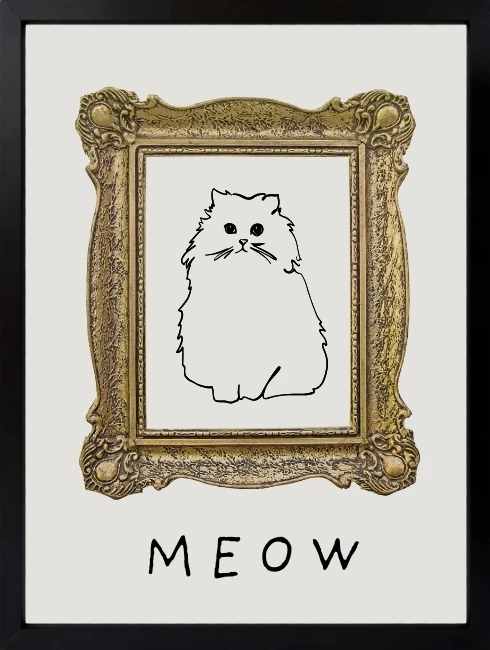 Altın Varaklı Meow Duvar Tablosu 1. Fotoğraf
