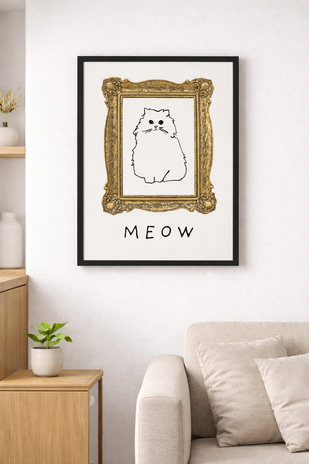 Altın Varaklı Meow Duvar Tablosu 2. Fotoğraf