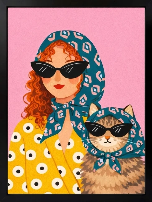 Anne Kedi Pop Art İllüstrasyon Duvar Tablosu 1. Fotoğraf