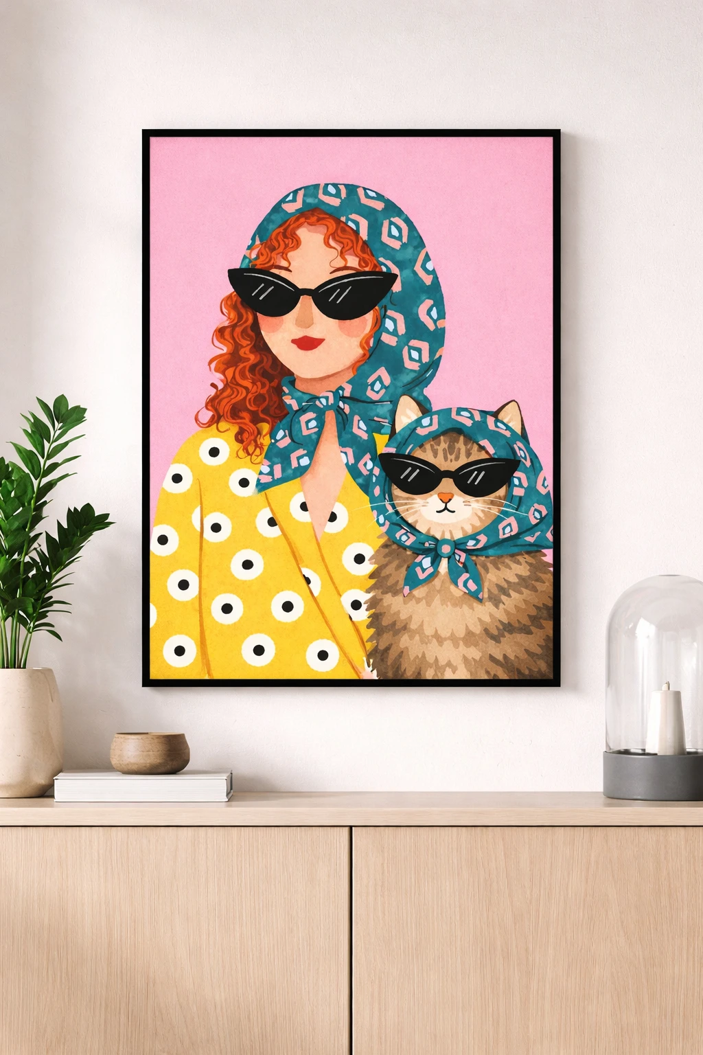 Anne Kedi Pop Art İllüstrasyon Duvar Tablosu
