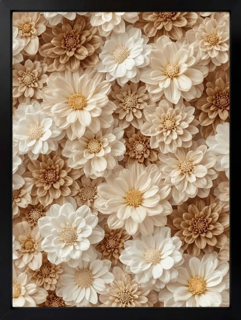 Bej Ton Floral Çiçek Duvar Tablosu 1. Fotoğraf