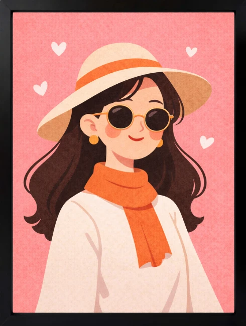 Cartoon Güneş Gözlüklü Kadın Duvar Tablosu 1. Fotoğraf