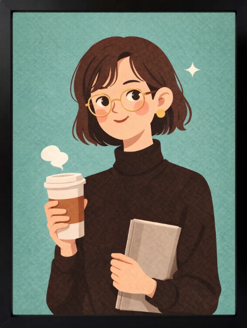 Cartoon Kahveli Kadın Duvar Tablosu 1. Fotoğraf