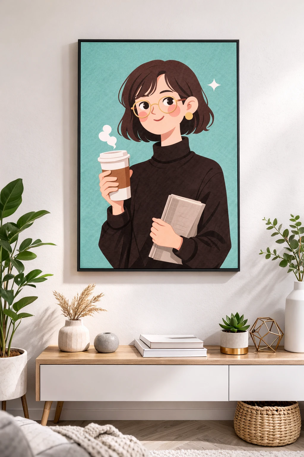 Cartoon Kahveli Kadın Duvar Tablosu