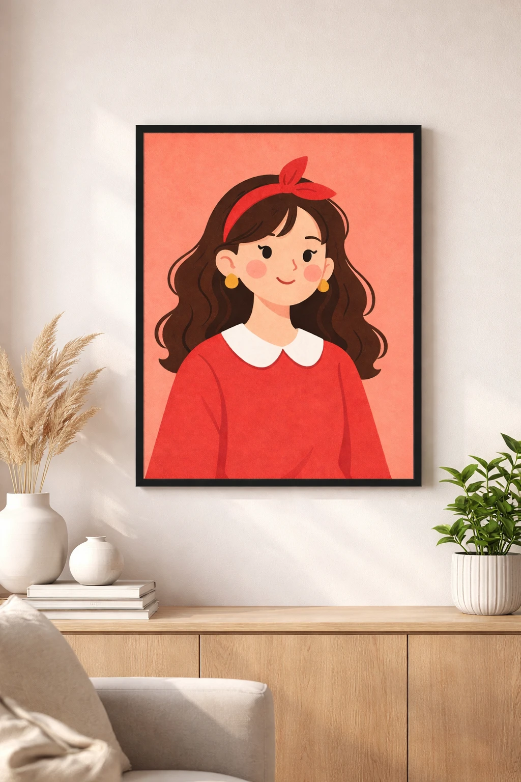 Cartoon Kırmızı Bandanalı Kız Duvar Tablosu 2. Fotoğraf