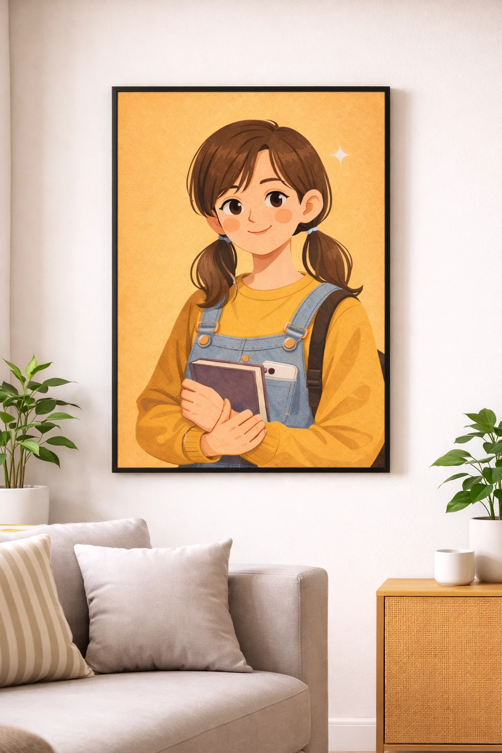 Cartoon Kitaplı Kız Duvar Tablosu 2. Fotoğraf