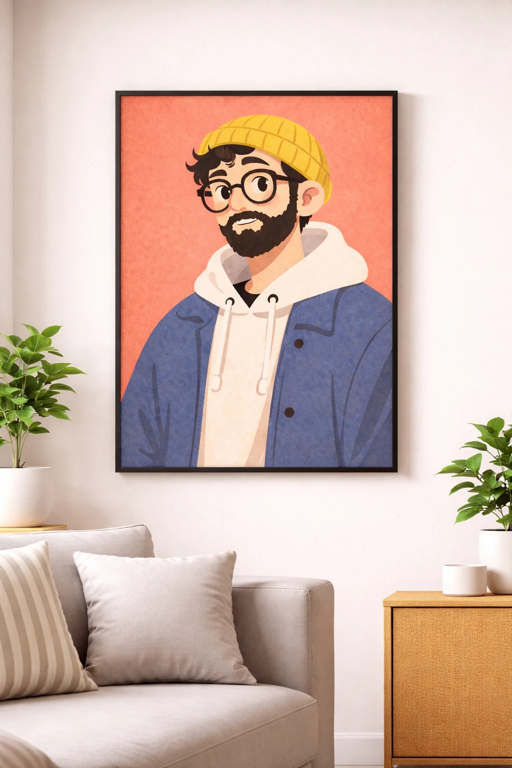 Cartoon Şapkalı Sakallı Adam Duvar Tablosu 2. Fotoğraf