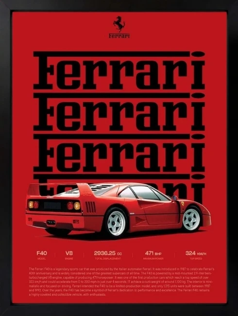 Ferrari F40 Klasik Duvar Tablosu 1. Fotoğraf
