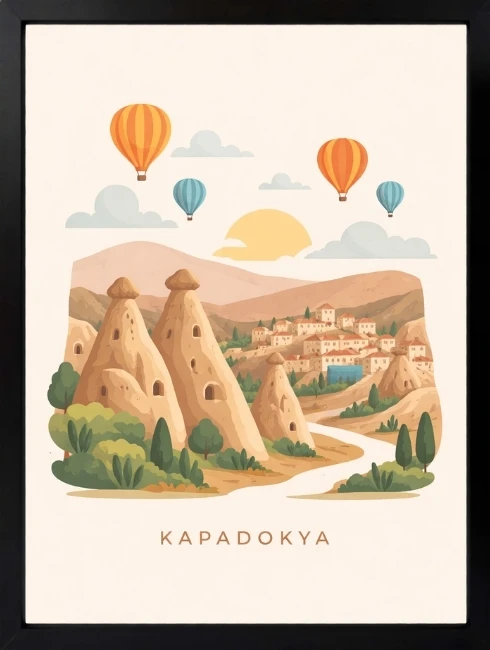 Kapadokya İllüstrasyon Duvar Tablosu 1. Fotoğraf