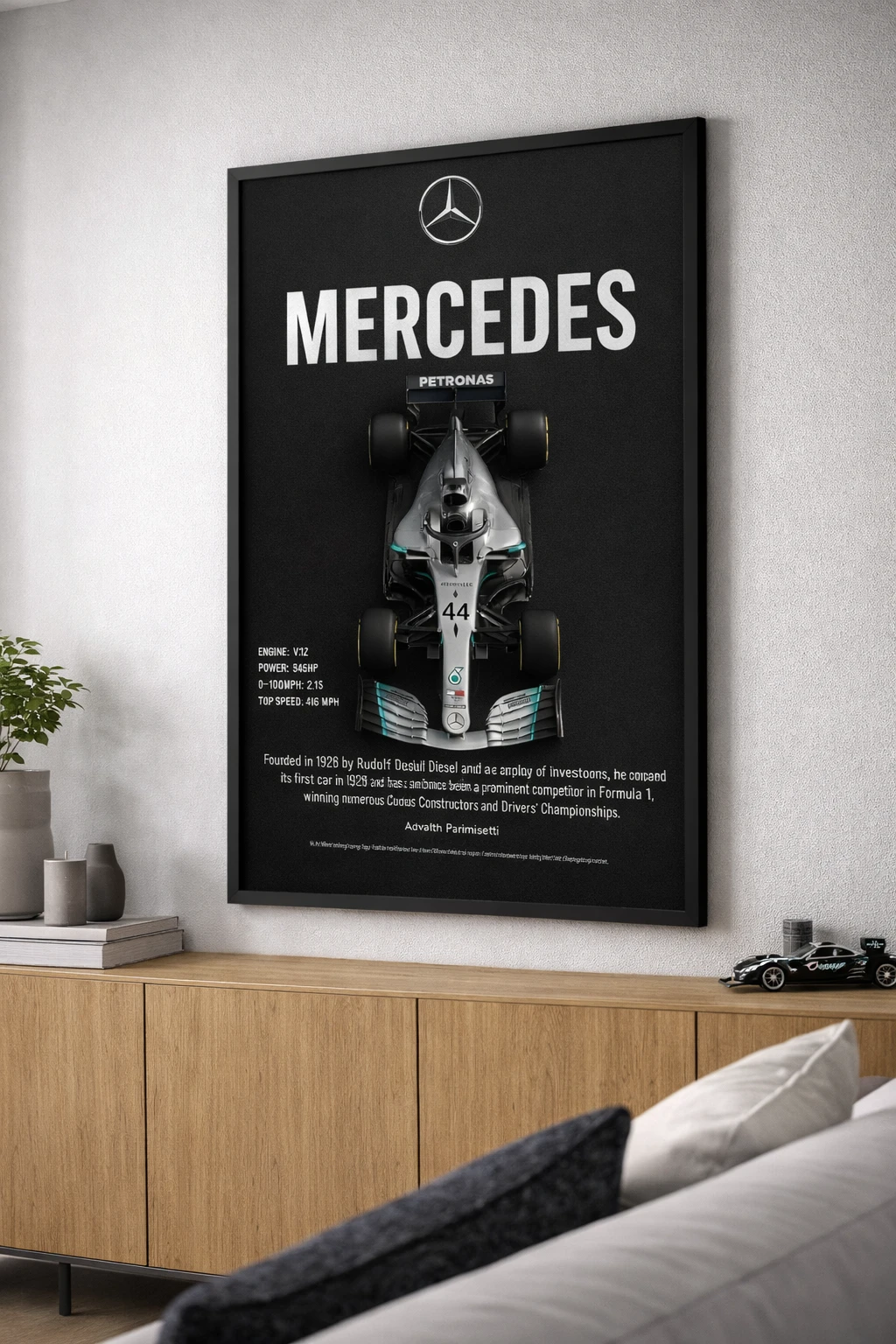 Mercedes Formula 1 Minimal Poster Duvar Tablosu 2. Fotoğraf