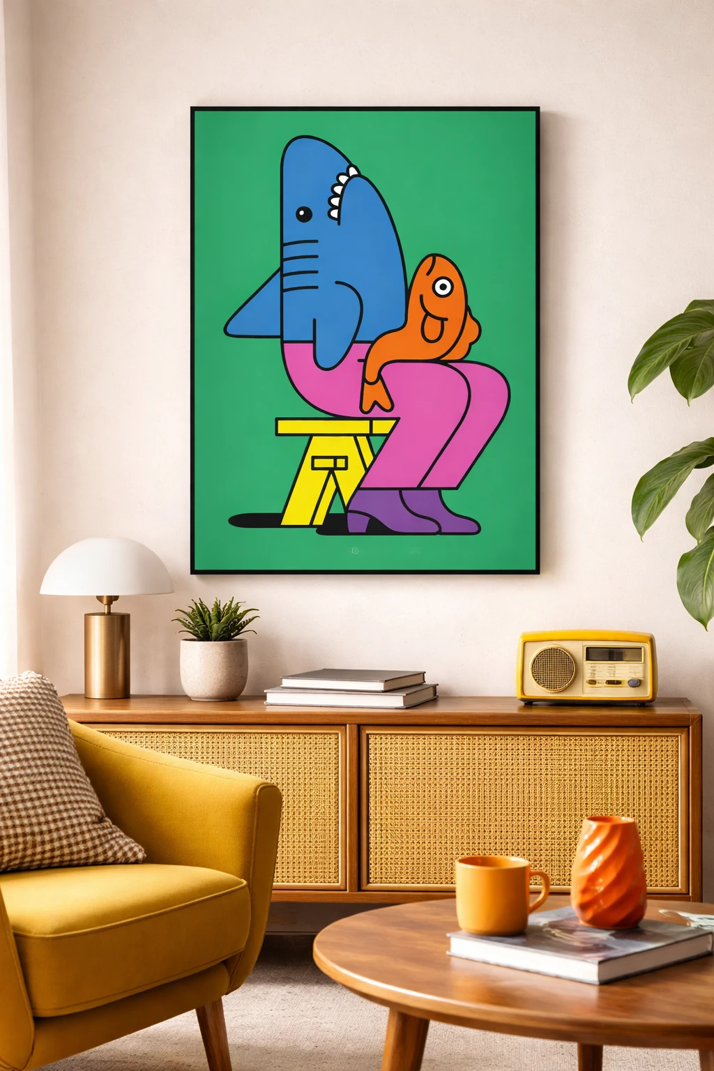 Oturan Karakter İllüstrasyon Duvar Tablosu 2. Fotoğraf