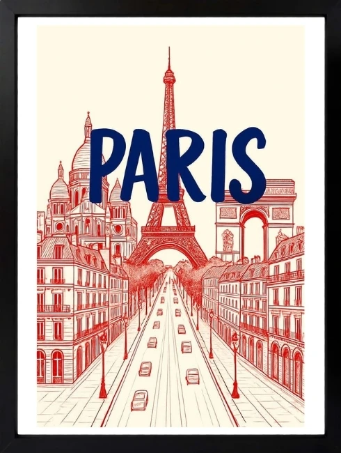 Paris Çizim Duvar Tablosu 1. Fotoğraf