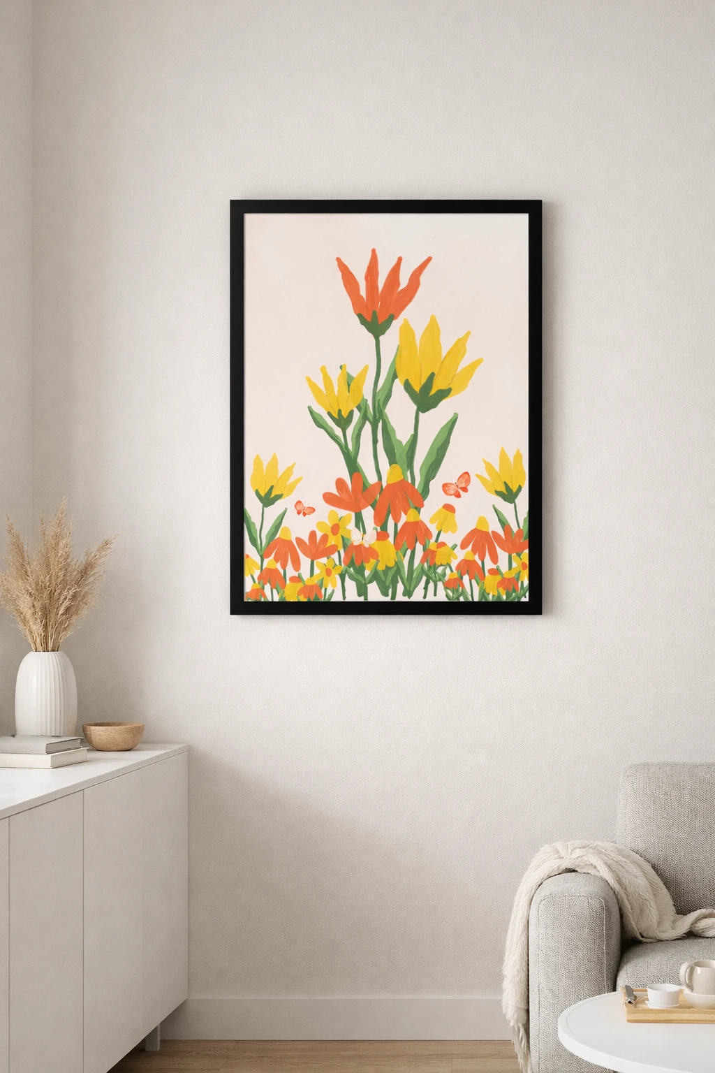 Pastel Sarı Kırmızı Çiçek Duvar Tablosu 2. Fotoğraf