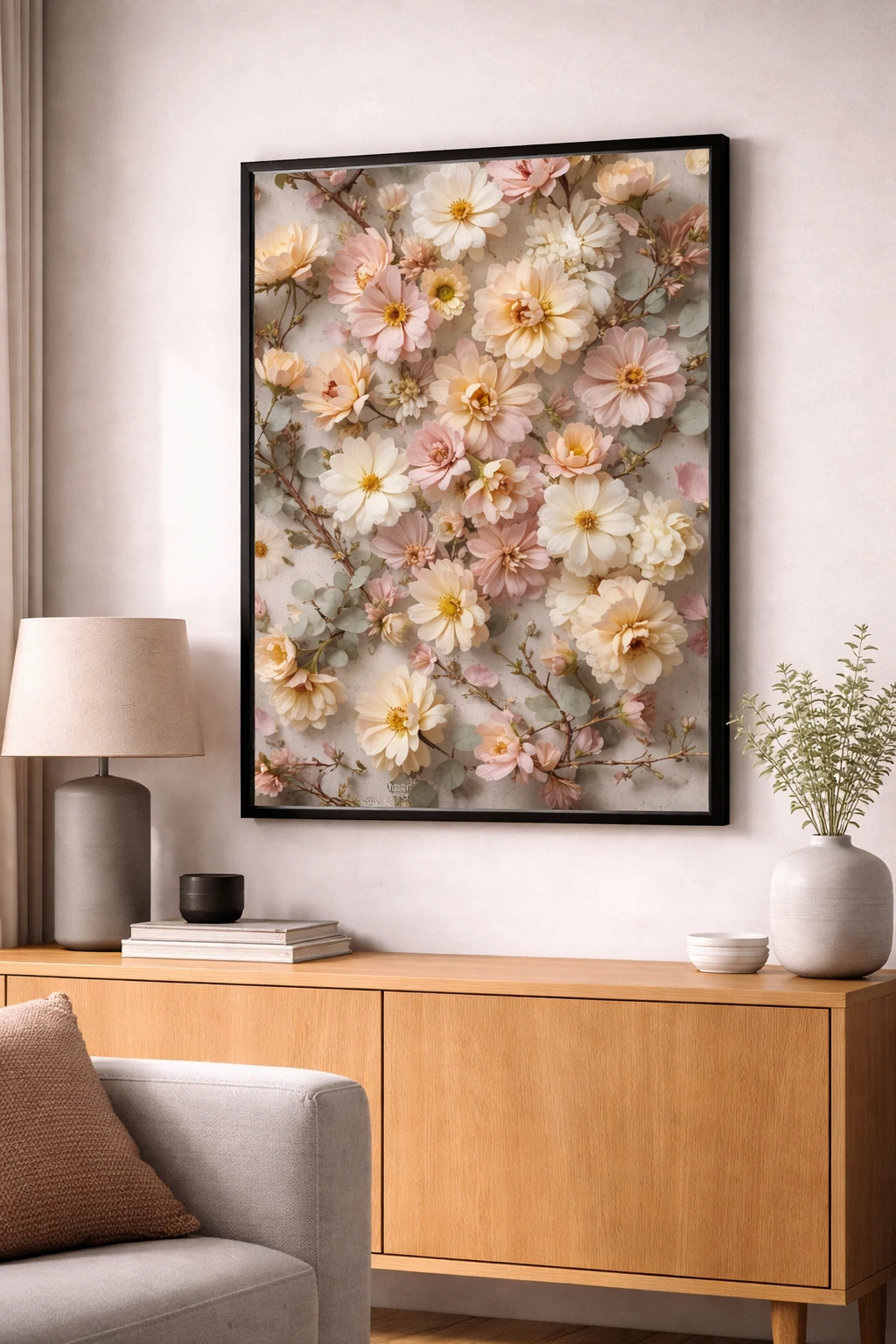 Pastel Ton Çiçek Deseni Duvar Tablosu 2. Fotoğraf