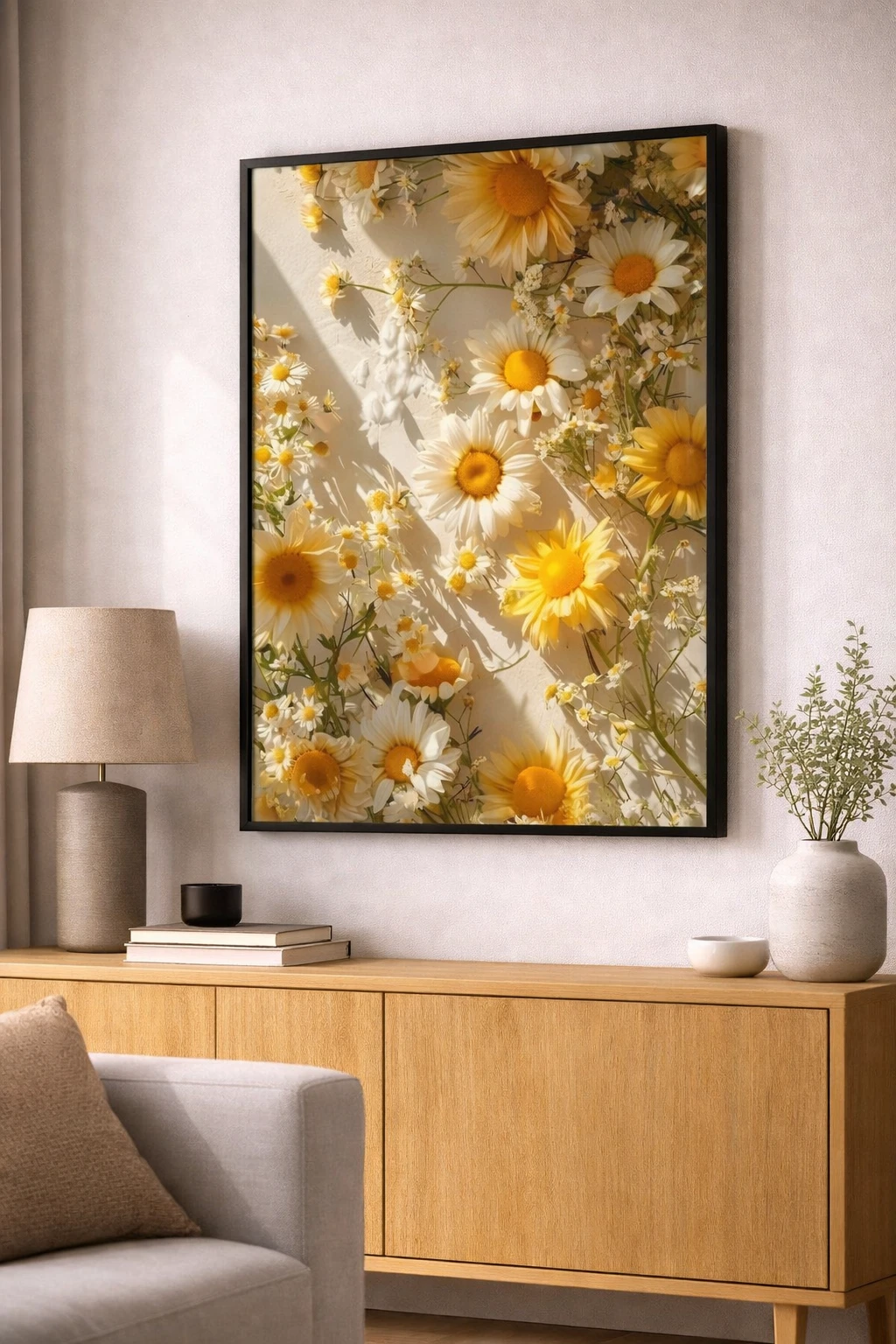 Sarı Papatya Floral Duvar Tablosu 2. Fotoğraf