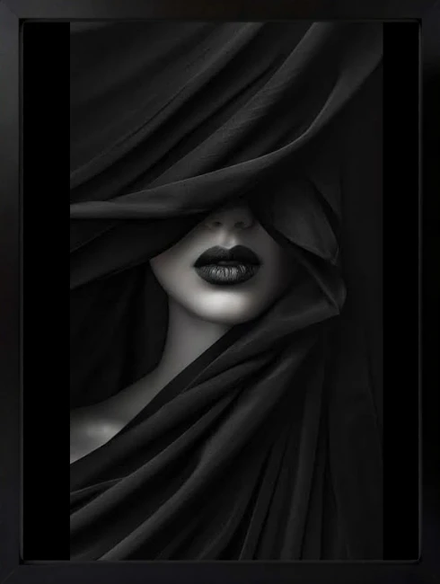 Siyah Beyaz Dudak Duvar Tablosu 1. Fotoğraf