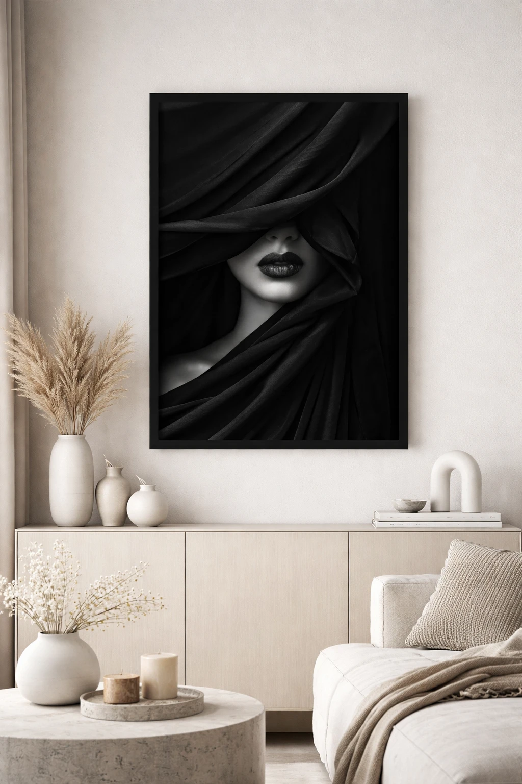 Siyah Beyaz Dudak Duvar Tablosu
