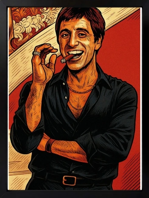 Tony Montana Mixart Duvar Tablosu 1. Fotoğraf